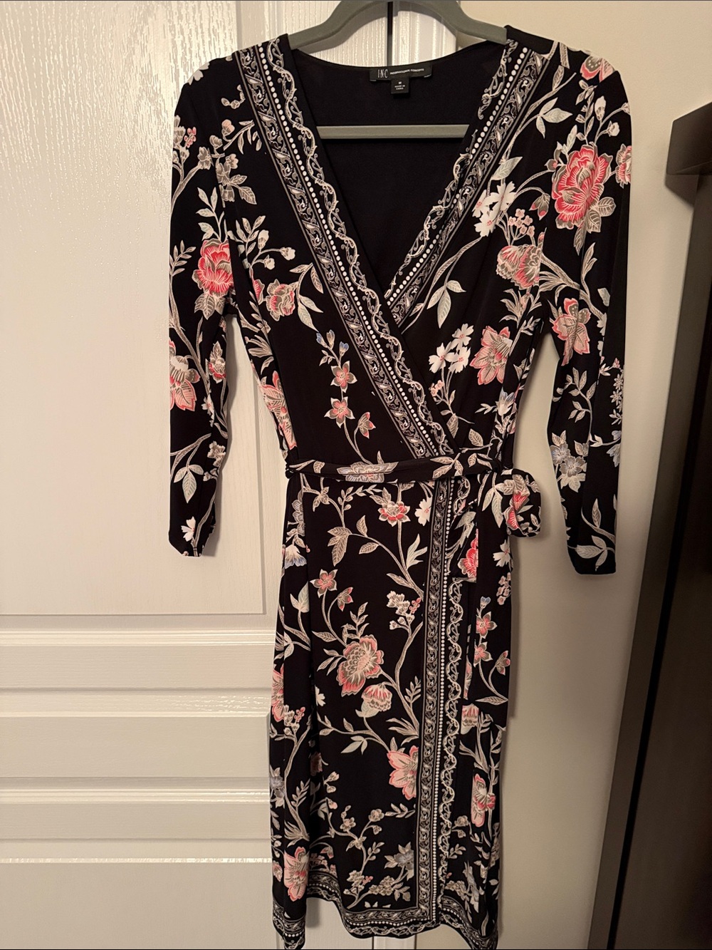 Express Floral Stretchy Midi Dress with Tie